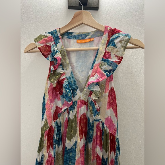 EUC Oliphant Metallic Gold Detail Teal Merritt Sleeveless Maxi Dress Size XS / S - Picture 4 of 8